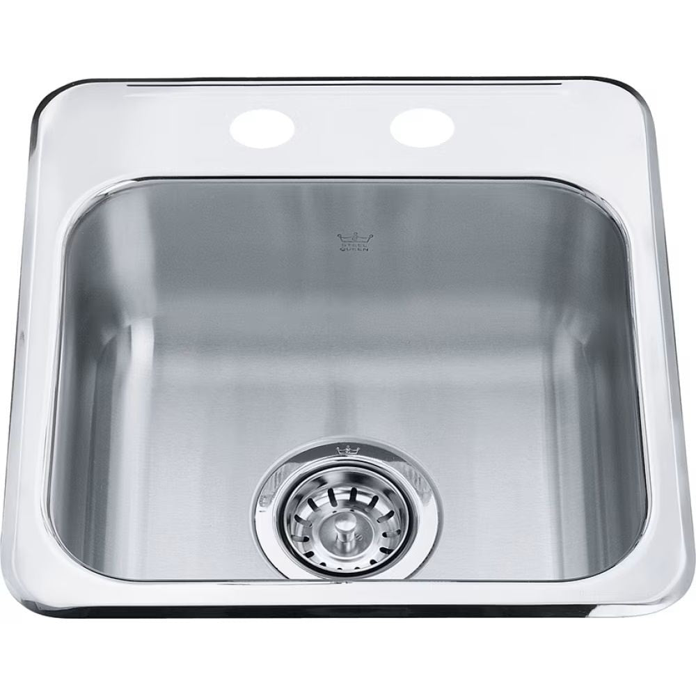 Steel Queen Drop In Single Bowl 2-Hole Hospitality Sink, 15.13-in x 15.44-in x 6-in, Stainless Steel M3T7 - product image 1