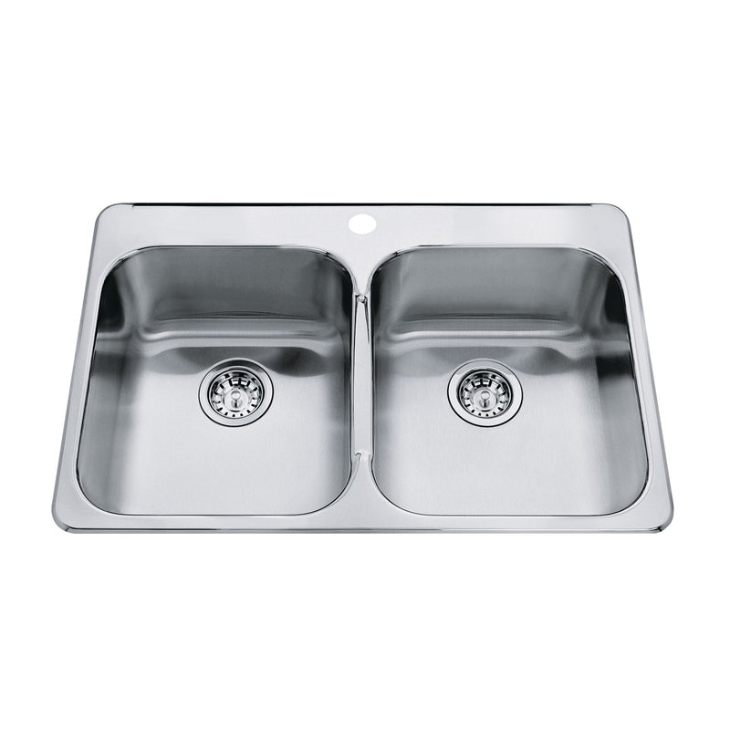 Steel Queen Top Mount Stainless Steel Double Bowl Kitchen Sink, 23x34x7-in W2N1