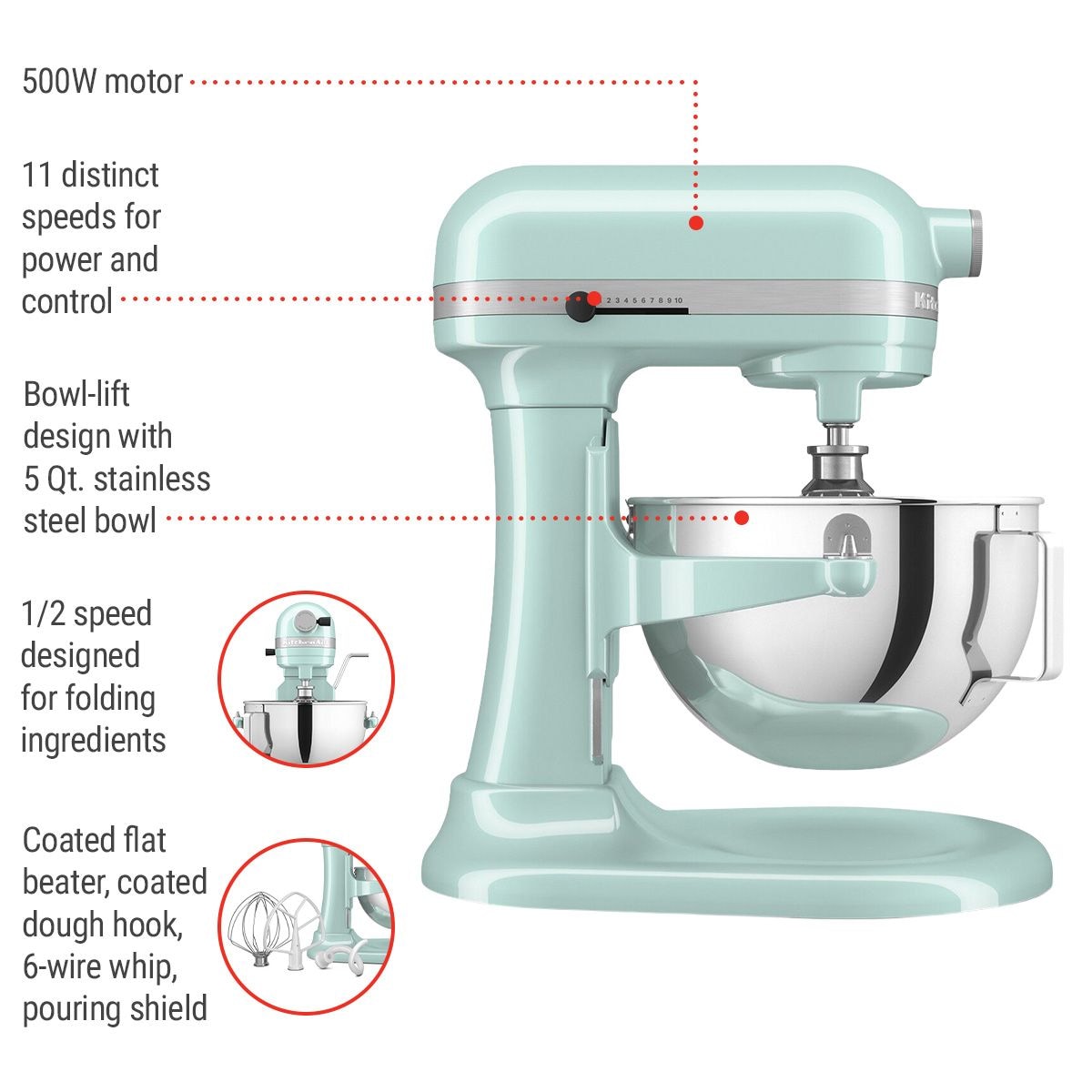 5.5 Quart Bowl-Lift Stand Mixer, 11 Speed Professional Mixer, Ice Blue W2J9 - product image 5