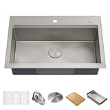 Kore Top/Undermount Stainless Steel Single Bowl Kitchen Sink with Add-Ons, 32x21x9-in C5H7 - product image 1