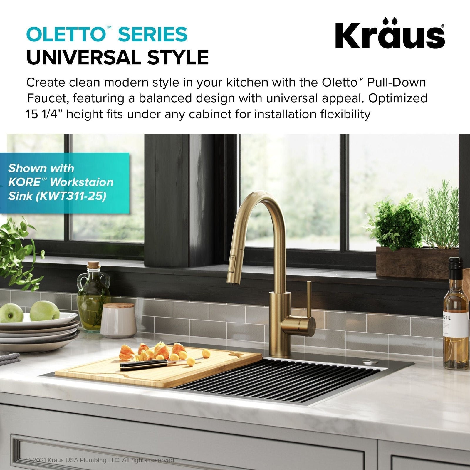 Oletto Pull-Down Single Handle Kitchen Faucet with QuickDock Top Mount Installation Assembly, Spot Free Antique Champagne Bronze O8Y4 - product image 4