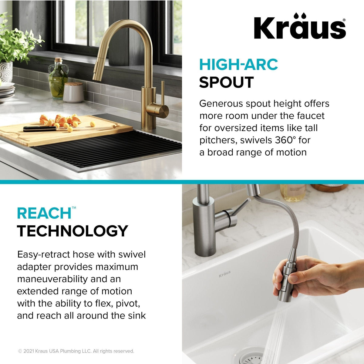 Oletto Pull-Down Single Handle Kitchen Faucet with QuickDock Top Mount Installation Assembly, Spot Free Antique Champagne Bronze O8Y4 - product image 7