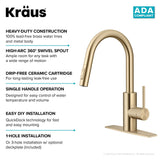 Oletto Pull-Down Single Handle Kitchen Faucet with QuickDock Top Mount Installation Assembly, Spot Free Antique Champagne Bronze D8F6 - product image 8