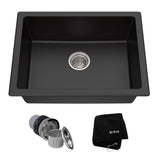 Quarza Top/Undermount Granite Single Bowl Kitchen Sink, Black Onyx, 24x18x9-in L0L6 - product image 1