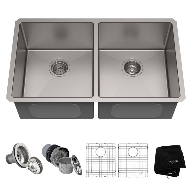 Standard PRO Undermount Stainless Steel Double Bowl 50/50 Kitchen Sink, 33x19x10-in S2X6