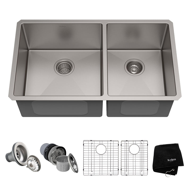 Standard PRO Undermount Stainless Steel Double Bowl 60/40 Kitchen Sink, 33x19x10-in E1Y3