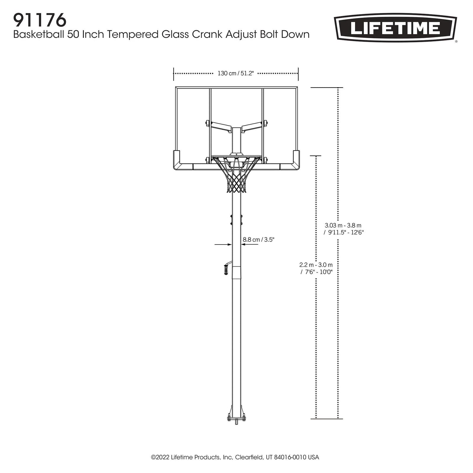 In-Ground Crank Adjust Bolt Down Outdoor Basketball Hoop, 50-in Y0T4 - product image 5