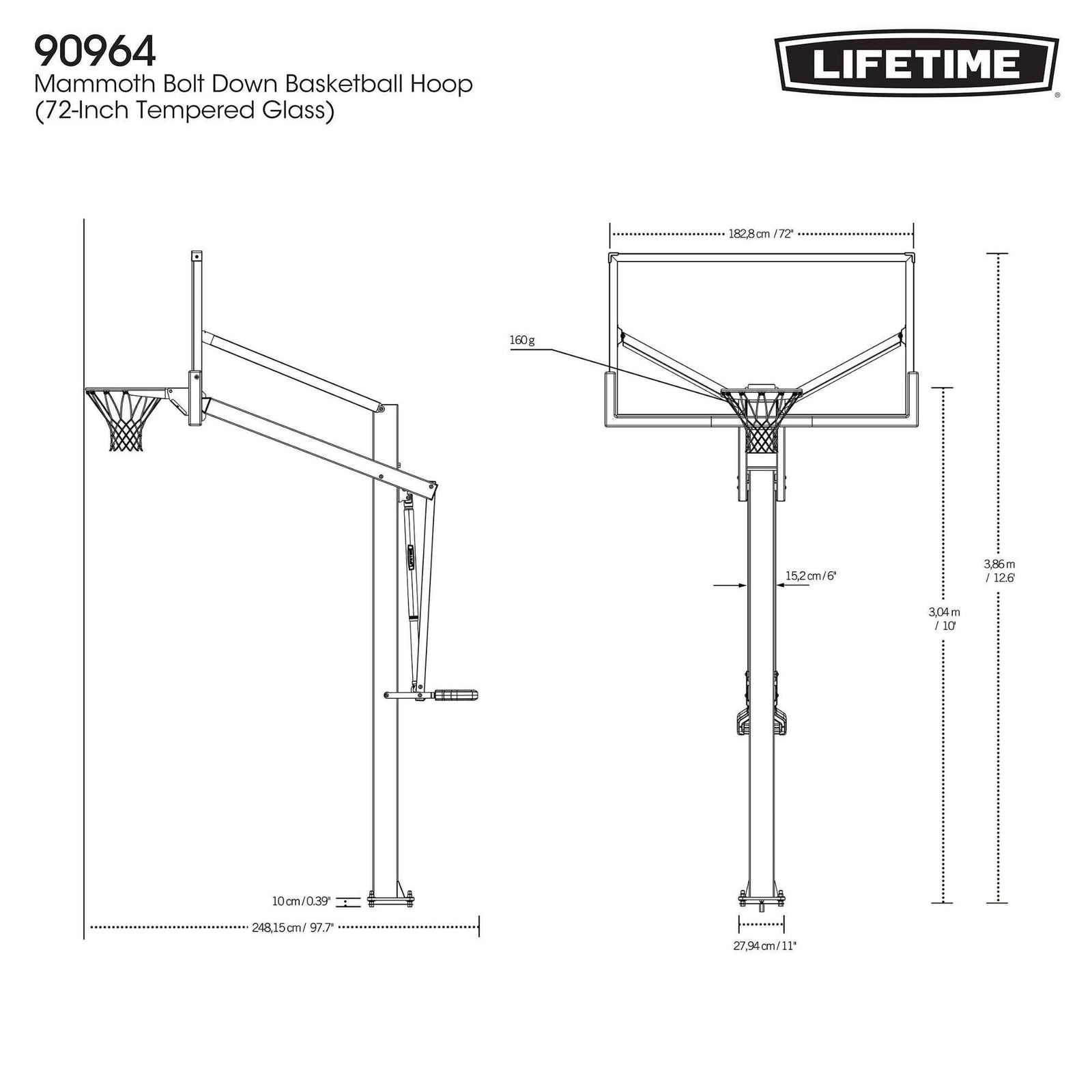 Mommoth Bolt Down Basketball Hoop with 72-in Tempered Glass N8O3 - product image 8