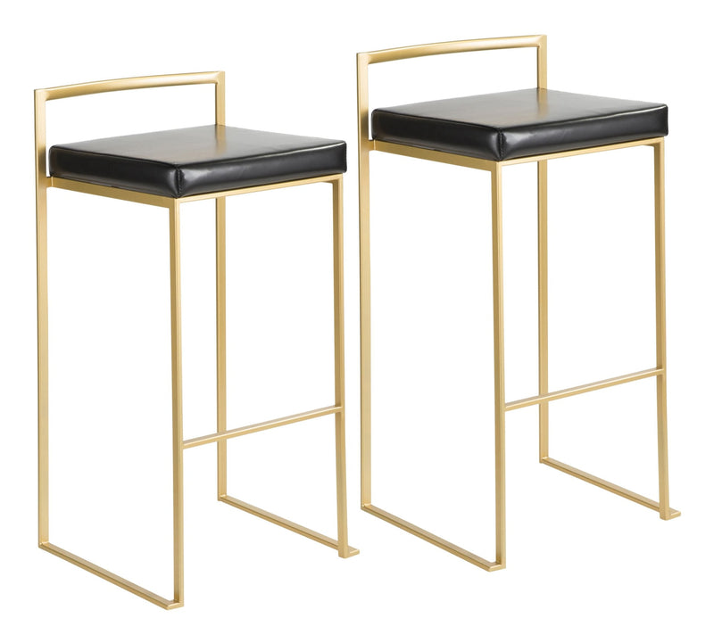 Fuji Stackable PU Leather Counter/Bar Stools (2-Piece Set), Gold/Black A9N8