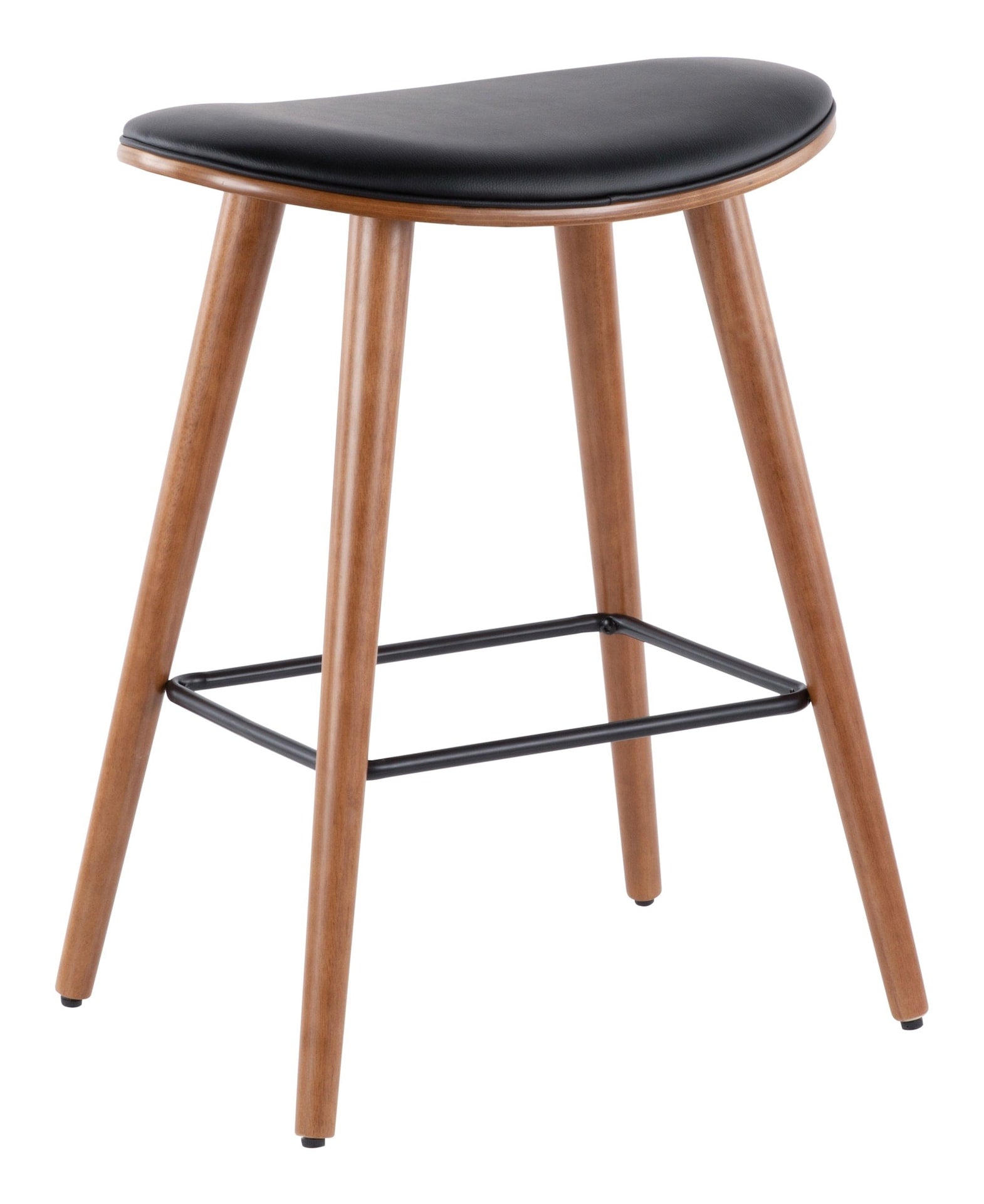 Saddle Wood & PU Leather Seat Counter/Bar Stools (2-Piece Set), Walnut/Black G6L7 - product image 3