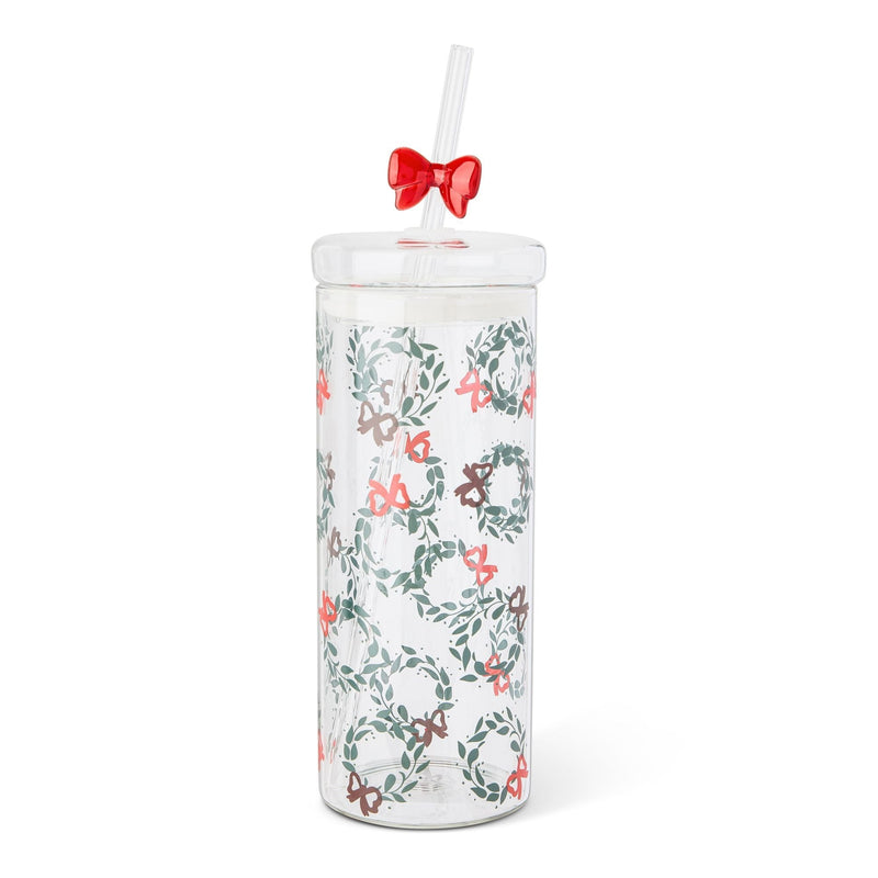22-oz Printed Glass Tumbler with Bow Charm Straw A5F2