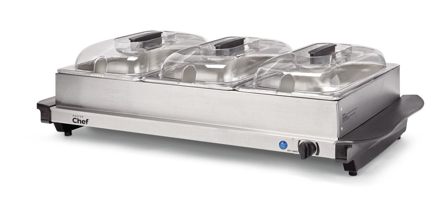 3-Tier Buffet Server/Food Warmer with Warming Tray, Stainless Steel, 300W J6K1 - product image 1