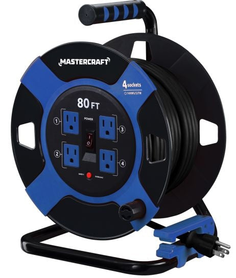 80-ft 4-Outlet Retractable Extension Cord Reel with Surge Protection N1E2