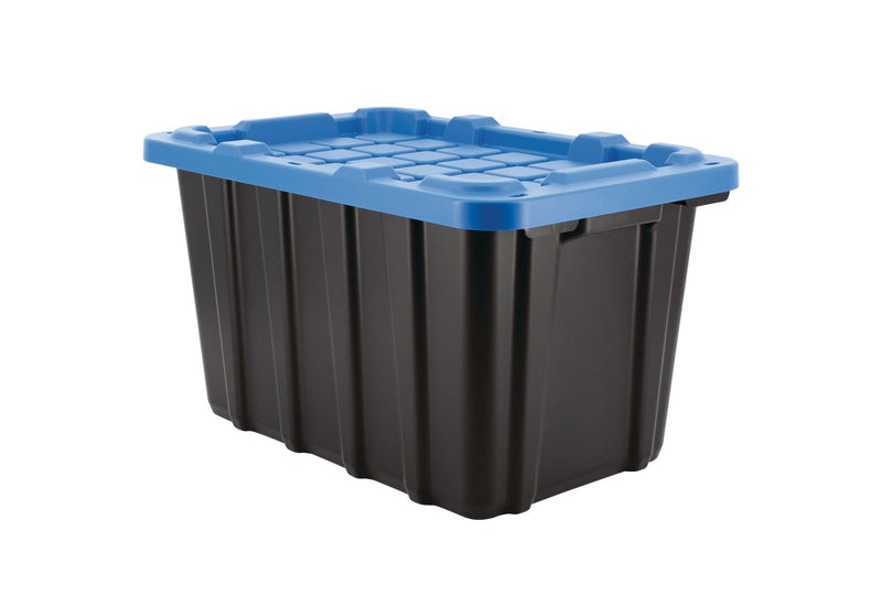 Heavy Duty Stackable Storage Box with Lid, 45-L, Black/Blue T1G0