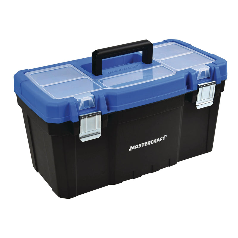 Portable Plastic Tool Box with Removable Tray & Tray Top, Blue, 22-in E9D8