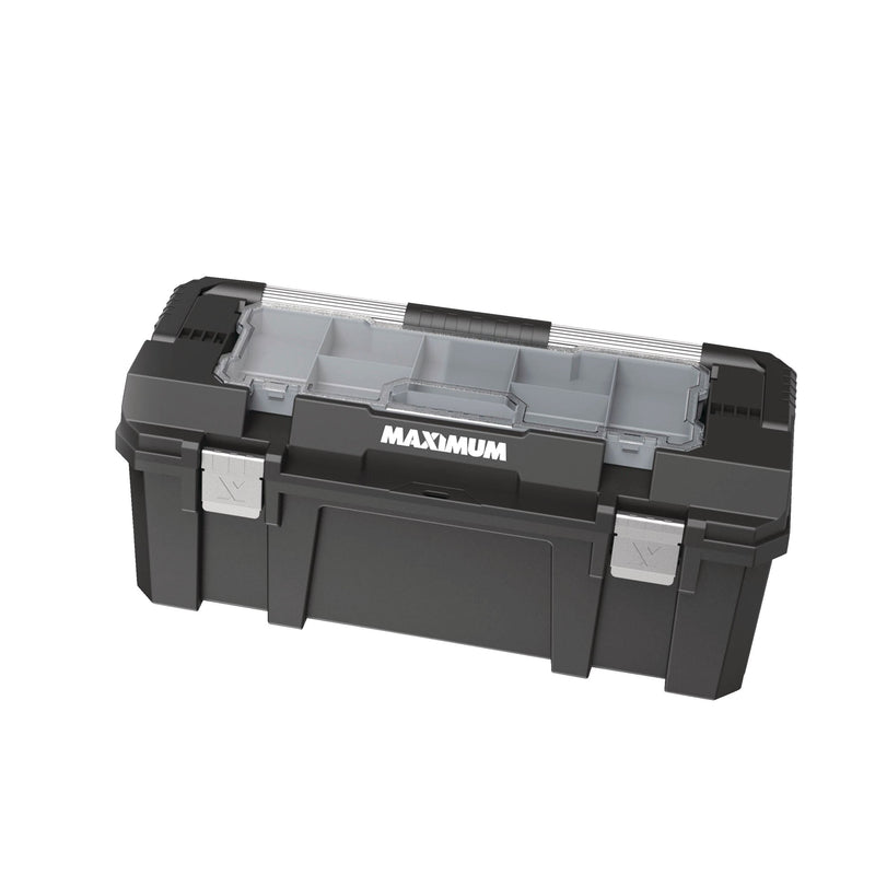 Heavy-Duty Plastic Tool Box with Removable Tray & Organizer, 26-in, Black R6P2