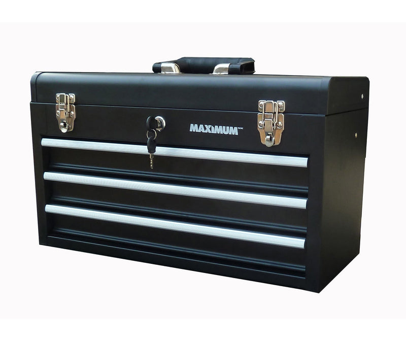 Portable Metal Tool Box with 3 Drawers, Black, 21-in M2E1