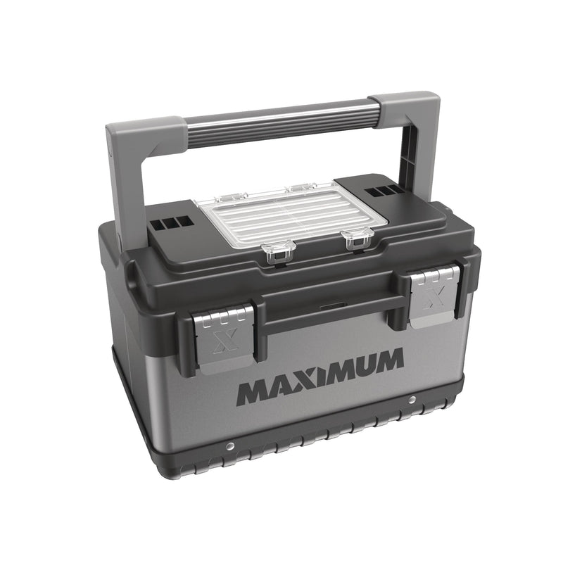 Portable Plastic & Metal Tool Box with Removable Tray & Organizer, Black, 15-in M4Z1