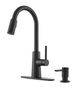 Nori Single Handle Pulldown Kitchen Faucet with Soap Dispenser, Matte Black N6A2 - product image 1
