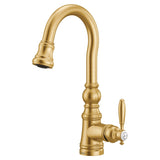 Weymouth Single Handle High Arc Pull Down Sprayer Kitchen Faucet with Power Clean, Brushed Gold U2N9 - product image 1
