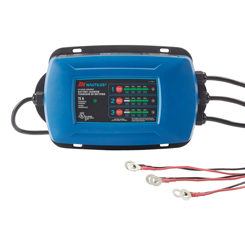 Nautilus 3-Bank Onboard Smart Battery Charger/Maintainer, Fully Automatic, 15-Amp, 12V W8T2