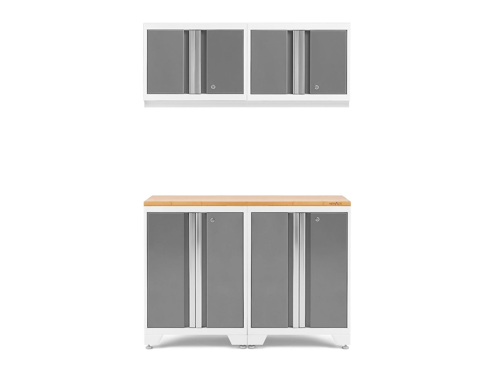 Bold 3.0 Series All-in-One Lockable Steel Garage Cabinetry Set with Bamboo Top, White/Platinum, 48-in x 18-in x 76.75-in, 5-pc R8E2 - product image 1
