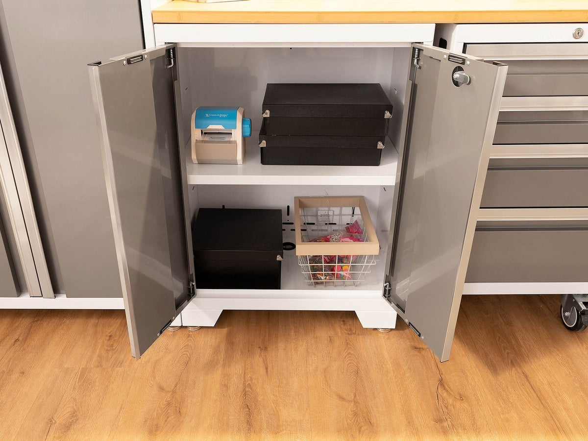 Bold 3.0 Series All-in-One Lockable Steel Garage Cabinetry Set with Bamboo Top, White/Platinum, 48-in x 18-in x 76.75-in, 5-pc R8E2 - product image 5