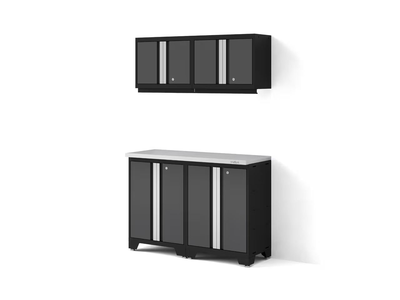 Bold 3.0 Series All-in-One Lockable Steel Garage Cabinetry Set with Stainless Steel Top, Black/Grey, 48-in x 18-in x 76.75-in, 5-pc P4Z6 - product image 1