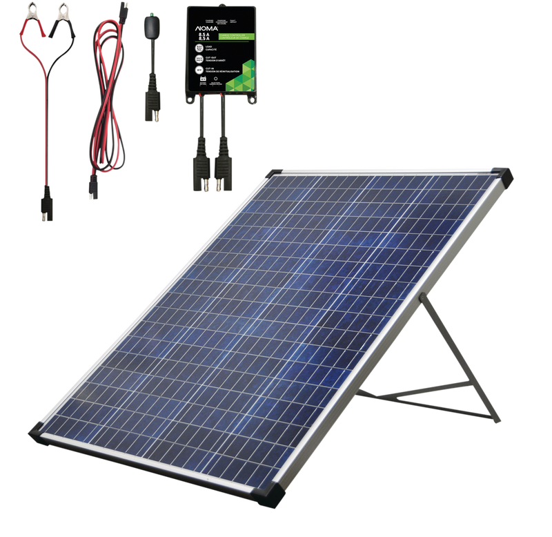 100 Watt, 12V Crystalline Solar Panel Kit with Stand and Charge Controller S7V2