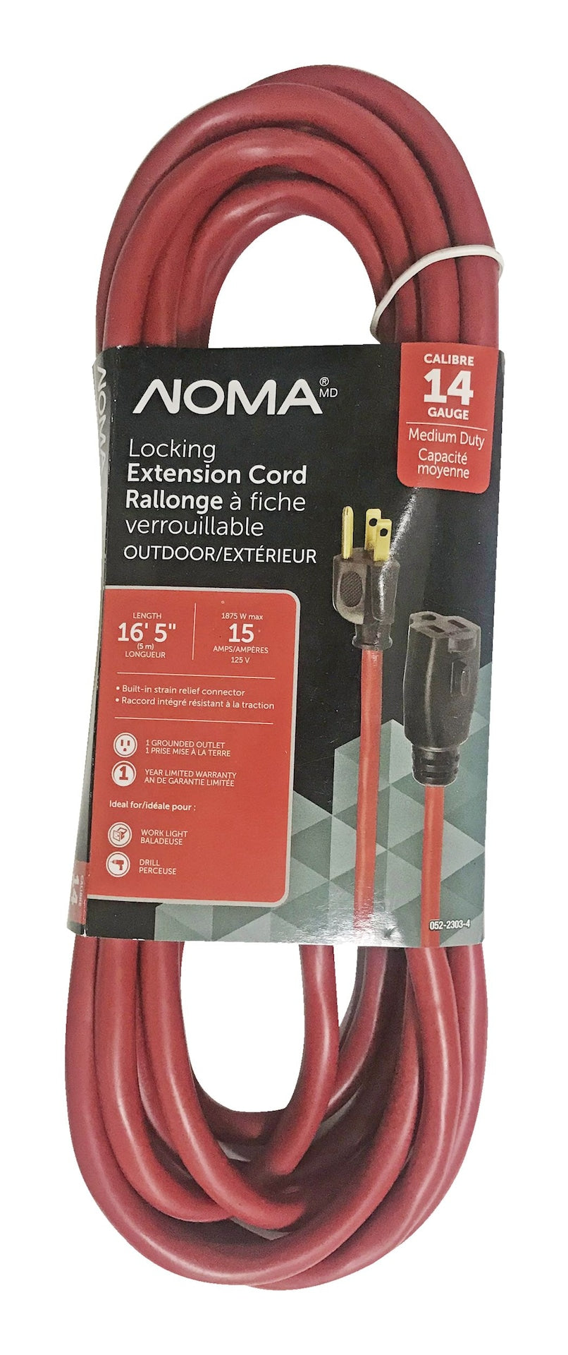 16-ft 5-in 14/3 Outdoor Extension Cord with Grounded Outlet and Locking Connector, Red B2O6 - product image 1