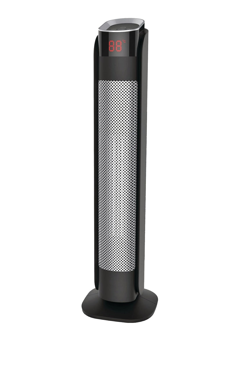Oscillating Tower Ceramic Heater withRemote Control & Thermostat, 1500W, Black, 24-in G2I6
