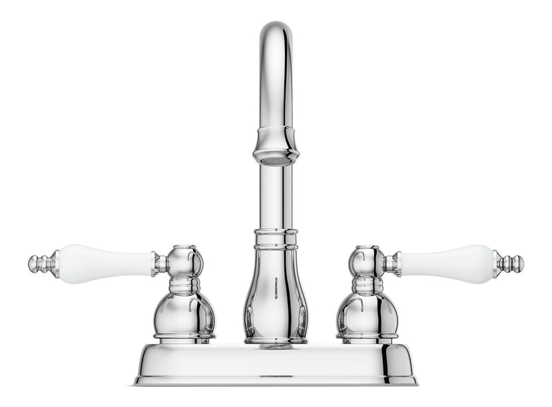 Henlow Double Handle High Arc 4-in Centreset Bathroom Sink Faucet, Push & Seal Drain, Polished Chrome K2R7
