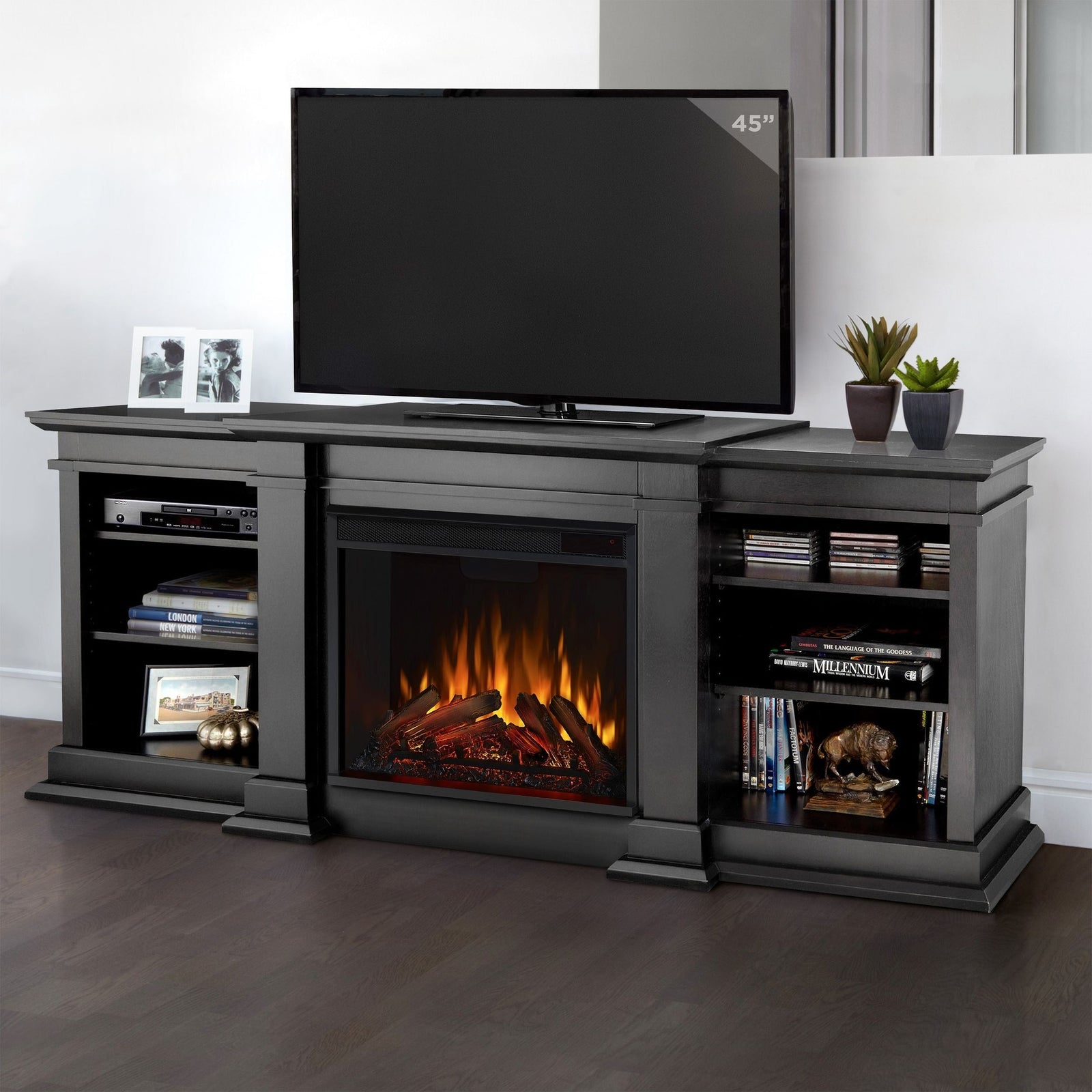 Flame Fresno Media Indoor Electric Fireplace TV Stand, 72-in, 1500W, Black Z1Y6 - product image 8