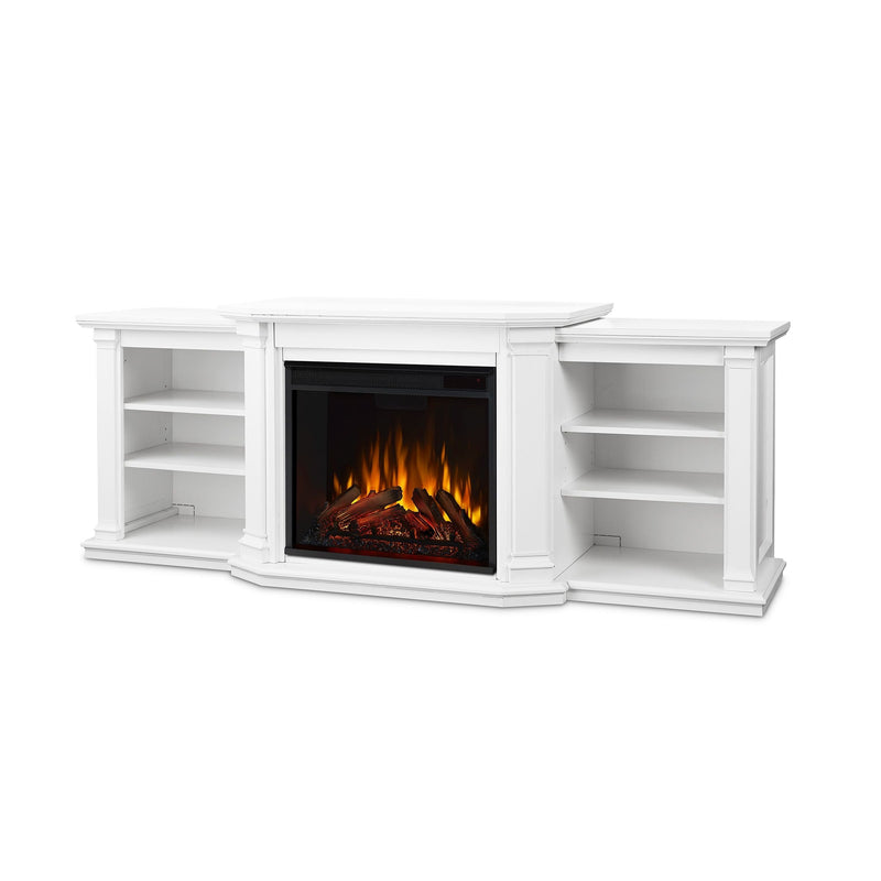 Flame Valmont Media Indoor Electric Fireplace TV Stand, 74-in, 1500W, Includes Remote Control & Firebox, White C6S2