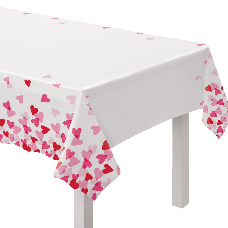 Plastic Reusable Table Cover, White/Pink/Red, Heart, 54x84-in, for Valentine's Day/Anniversary/Wedding W5K6