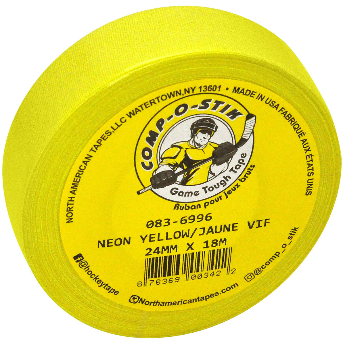 or Comp-o-stik Hockey Tape, Bright Yellow, 24-mm x 18-m W6E2 - product image 1