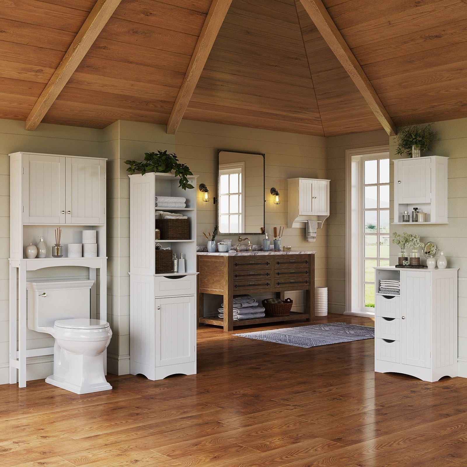 Home Ashland Single Door Bathroom & Laundry Storage Cabinet with 3 Drawers, Open Cubby & Adjustable Shelf, White Y6Z5 - product image 6