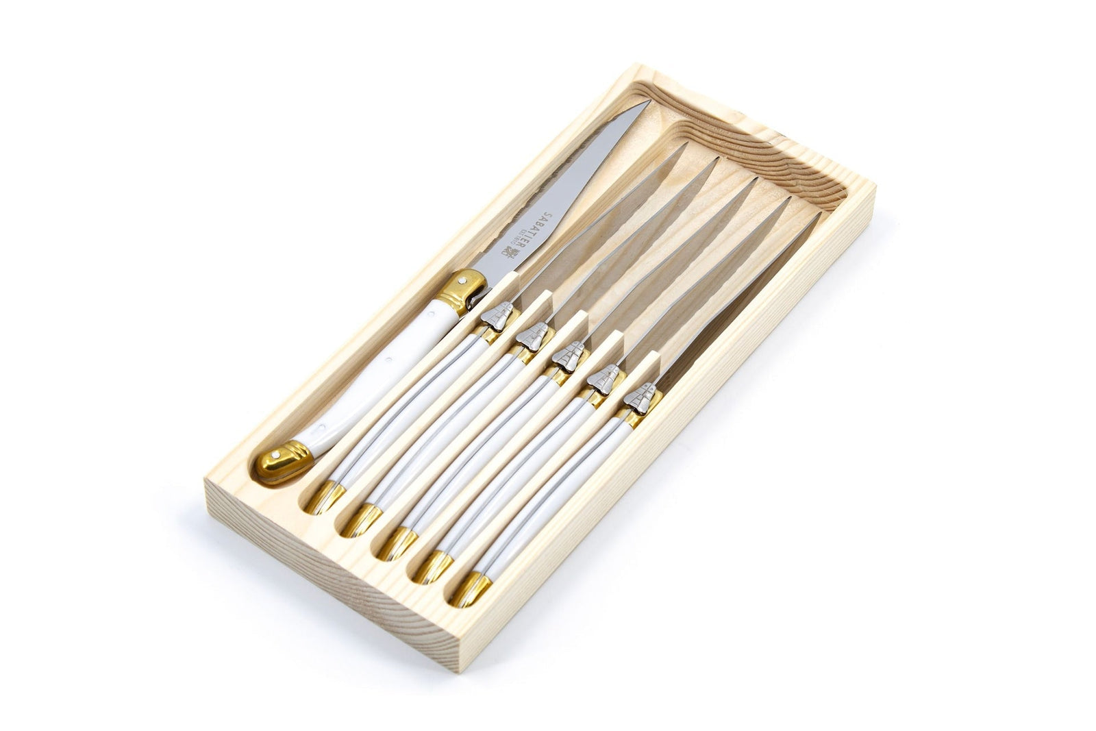 Laguiole Steak Knife Set, White/Gold, 6-pc B0F4 - product image 1