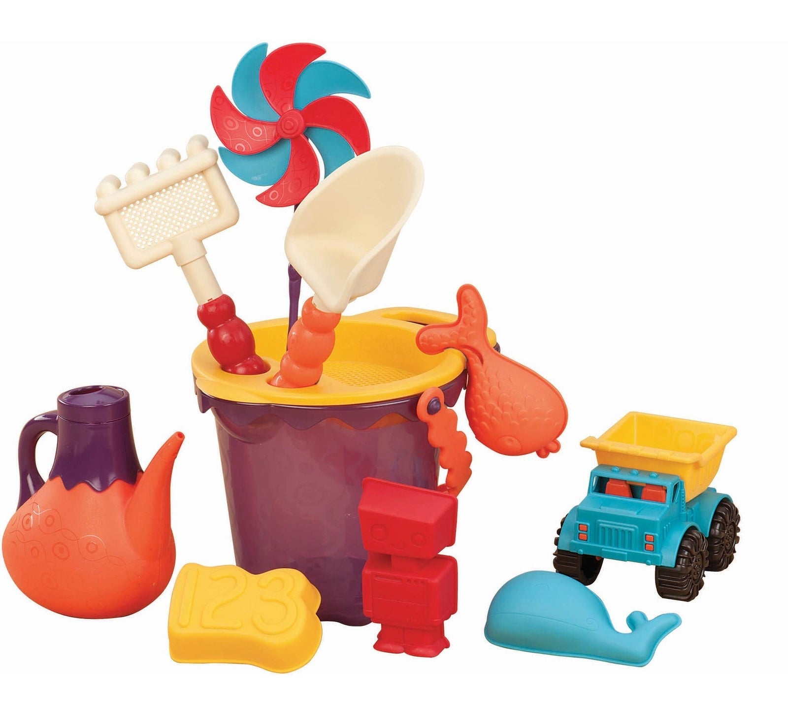 Sand Plastic Mold Toy Set with Bucket, Multi-Coloured, Assorted, 11-pk, Ages 2+, for Summer/Beach Activities Y3H5 - product image 1
