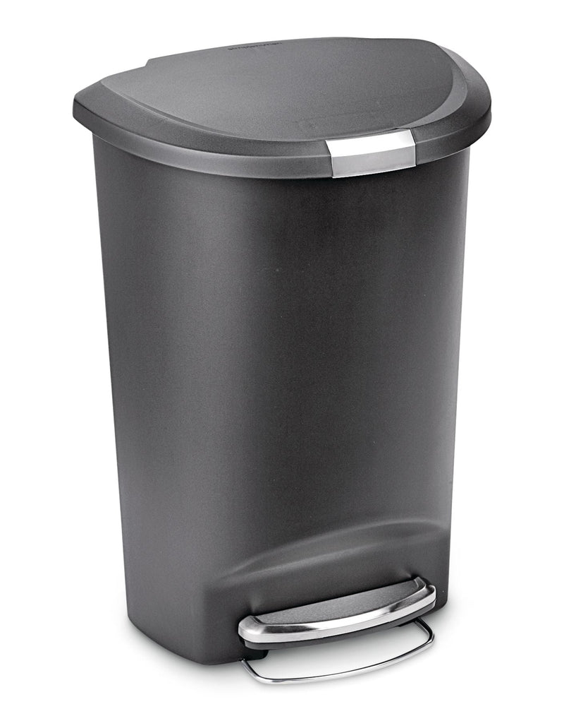 Plastic D-Shaped Step Garbage Can, Black, 50-L D1N6