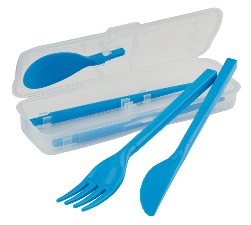 Cutlery Set To Go, Modular Travel Plastic Cutlery Set with Knife, Fork, Spoon, Chopsticks and Case K3S1