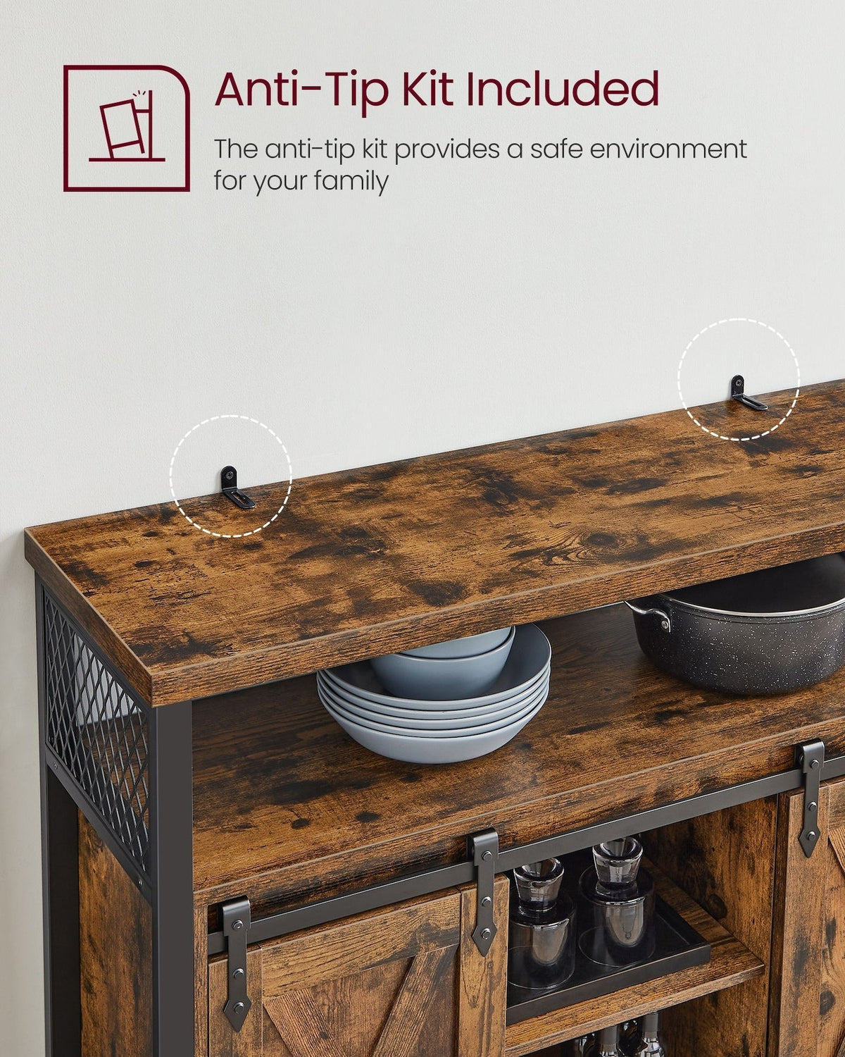 Home Brown Buff Sideboard Storage with Sliding Doors V8I7 - product image 3