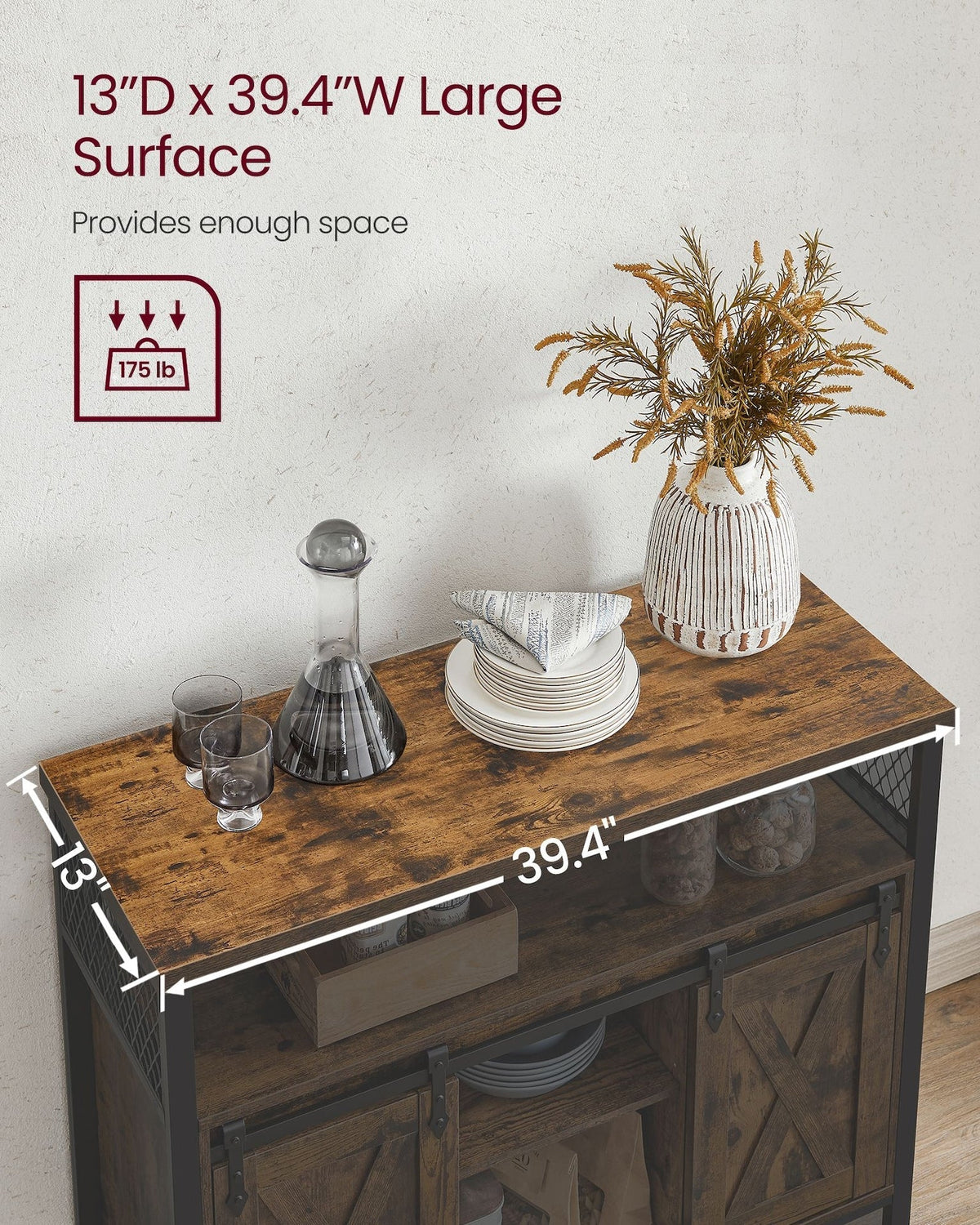 Home Brown Buff Sideboard Storage with Sliding Doors V8I7 - product image 5
