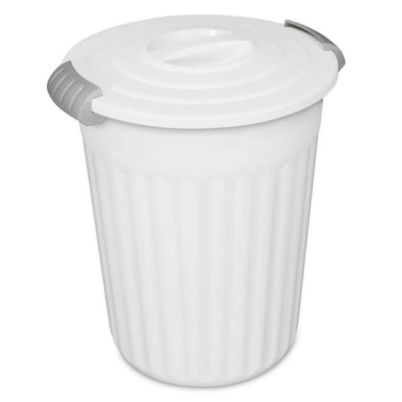 Plastic Round Latching Utility Garbage Can, White, 23-L V8O4