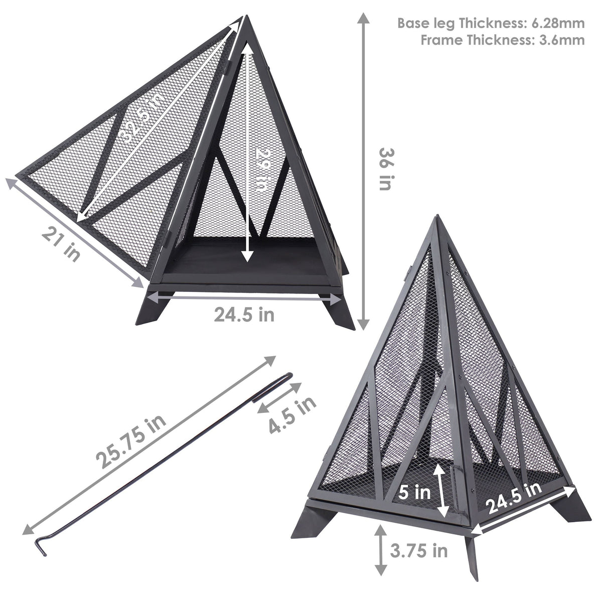 Decor Majestic Pyramid Steel Fire Pit, Black G7C4 - product image 6