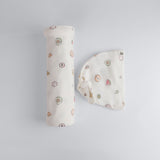 The Elk Baby Fruit Print Premium Organic Cotton Blanket and Beanie Set R6T4 - product image 1