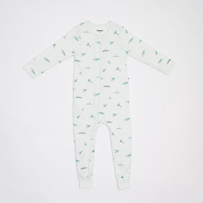 The Elk Baby Whale Print Premium Organic Cotton Play and Grow Rib Foot Zippy, Various Sizes W3O4