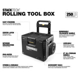 StackTech Portable Modular Plastic/Metal Rolling Tool Box with Handle and Inner Tray, IP65-Rated, Black W7D2 - product image 3