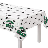 "Congrats Grad" Rectangle Plastic Reusable Table Cover, Green, 54x84-in, for Graduation D3W8 - product image 1