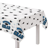 "Congrats Grad" Rectangle Plastic Reusable Table Cover, Navy, 54x84-in, for Graduation Q8O4 - product image 1